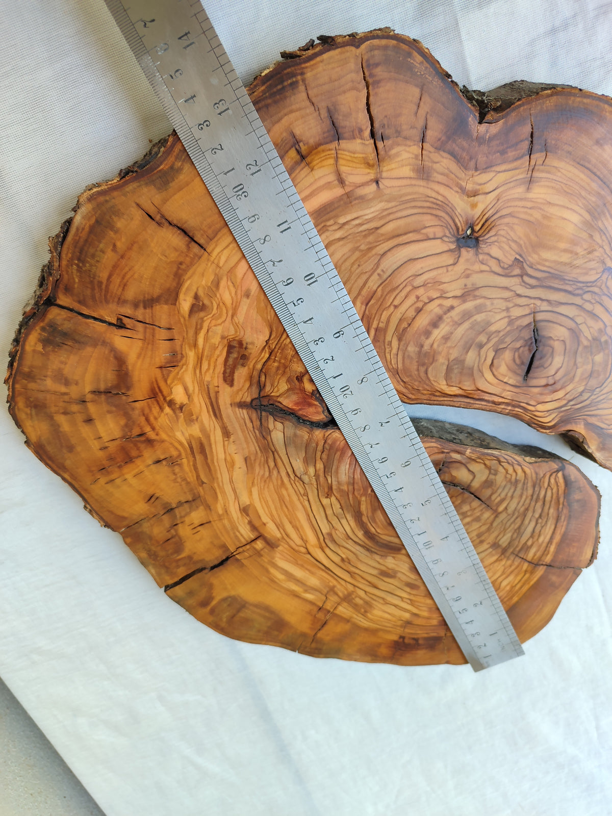 Olive Wood Slab Live Edge Raw 32x33cm Epoxy Resin Handmade