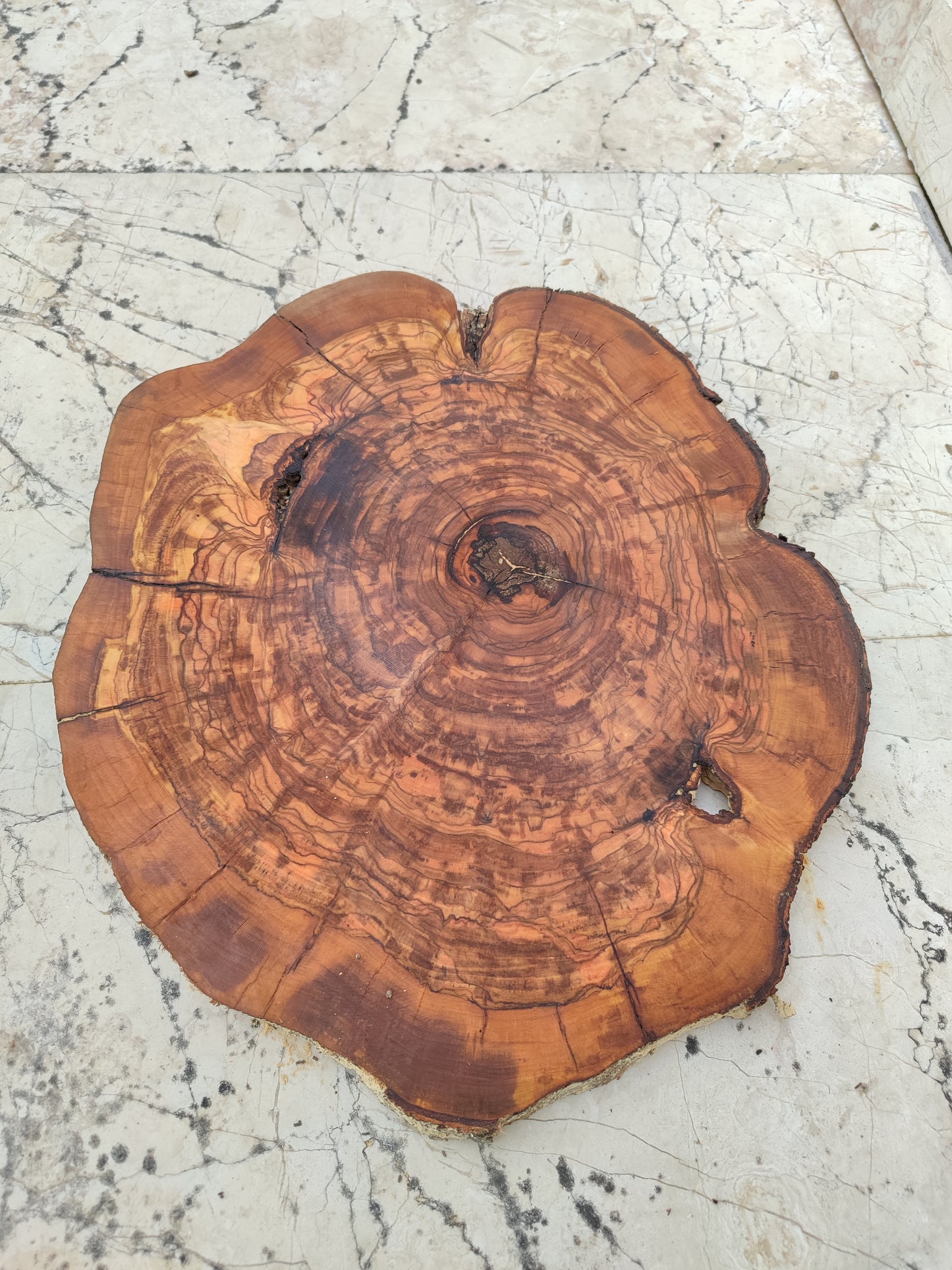 Rare Olive Wood Slab - Live Edge Premium Natural Luster - Sustainable Luxury, Unique Grain, 33x40x2.5 cm