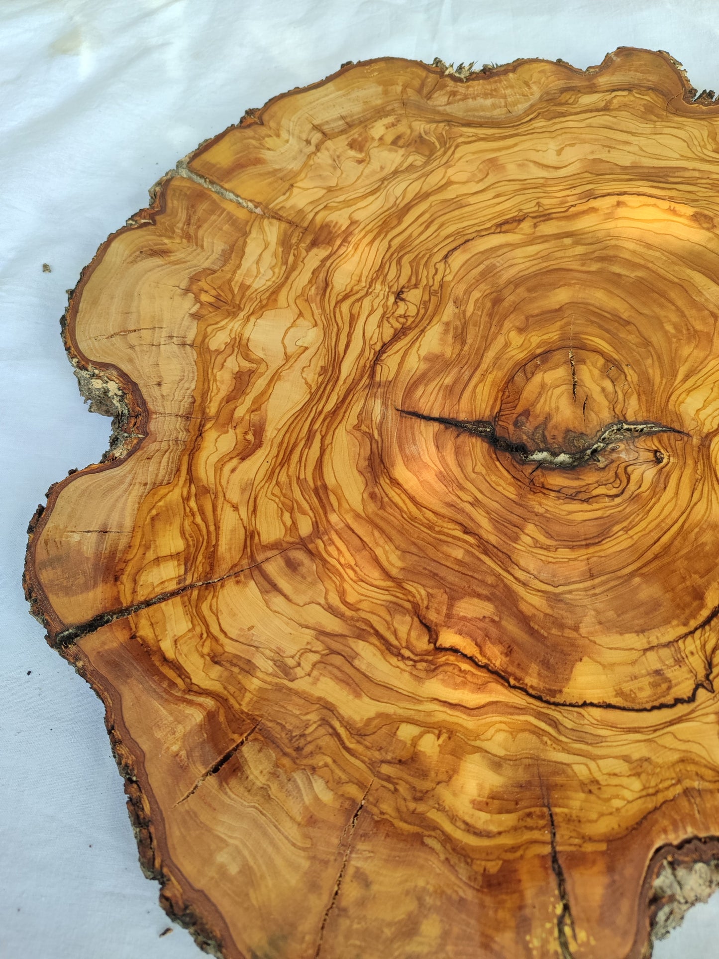 Rare Olive Wood Live Edge Slab – Sustainable Luxury Unique Grain 37x40x2.5cm Premium Natural Finish - Olive Generic