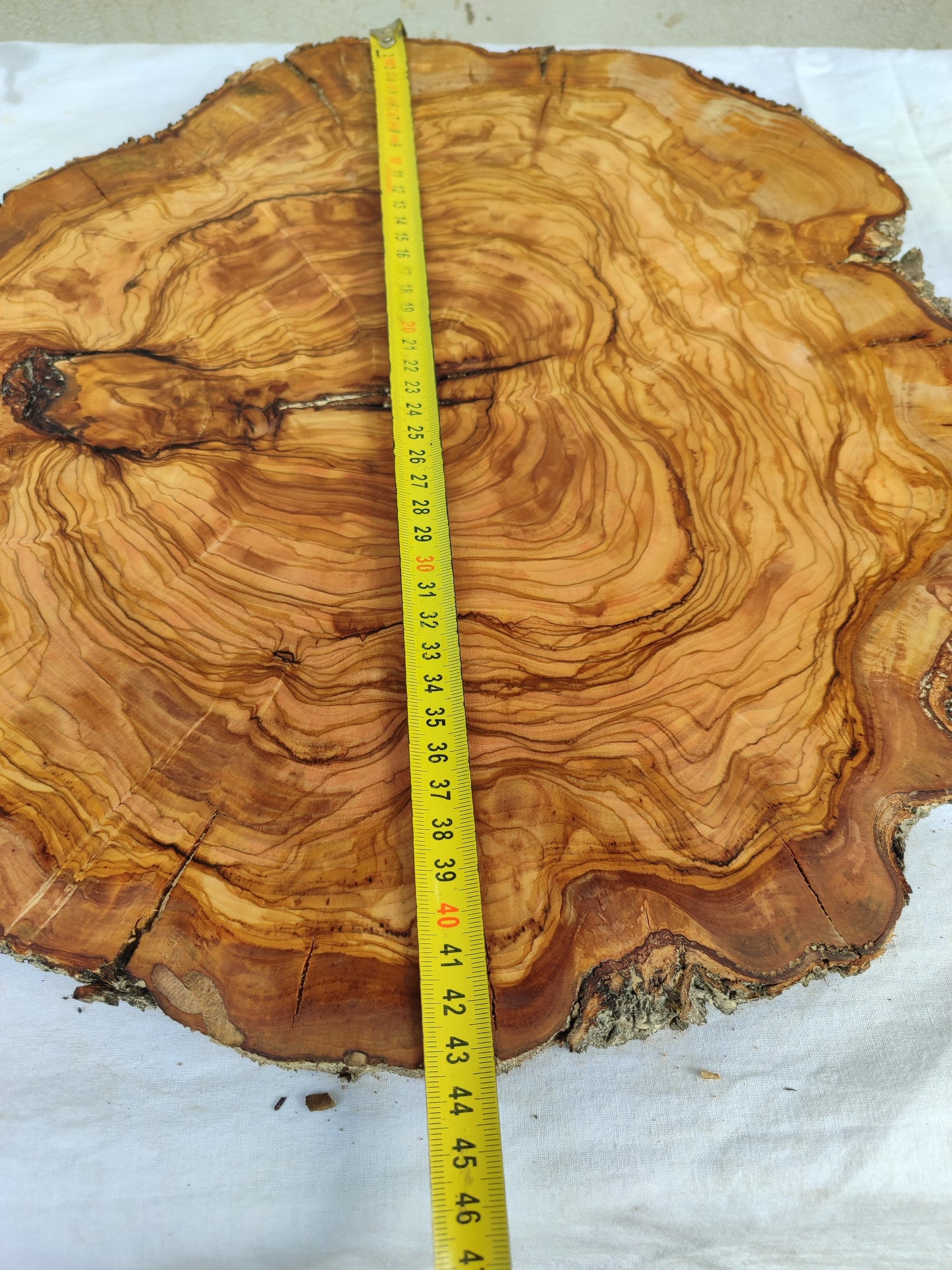 Rare Olive Wood Live Edge Slab – 42x43x2.5 cm Unique Grain Sustainable Luxury Premium Natural Finish Epoxy Friendly