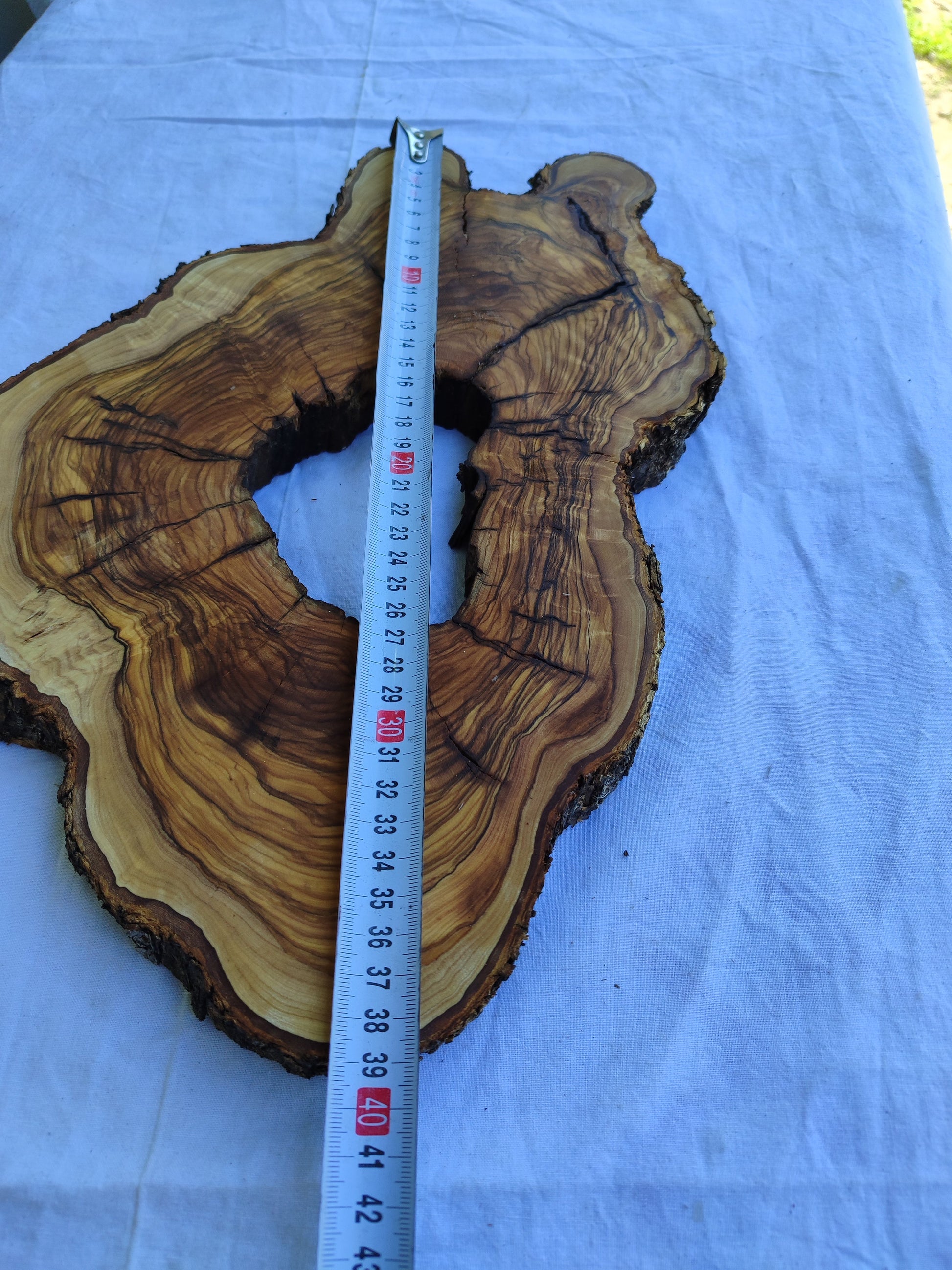 Rare Olive Wood Live Edge Slab 25x39cm - Unique Grain Epoxy Resin Wood for Clock & Guitar Body - Sustainable Luxury &