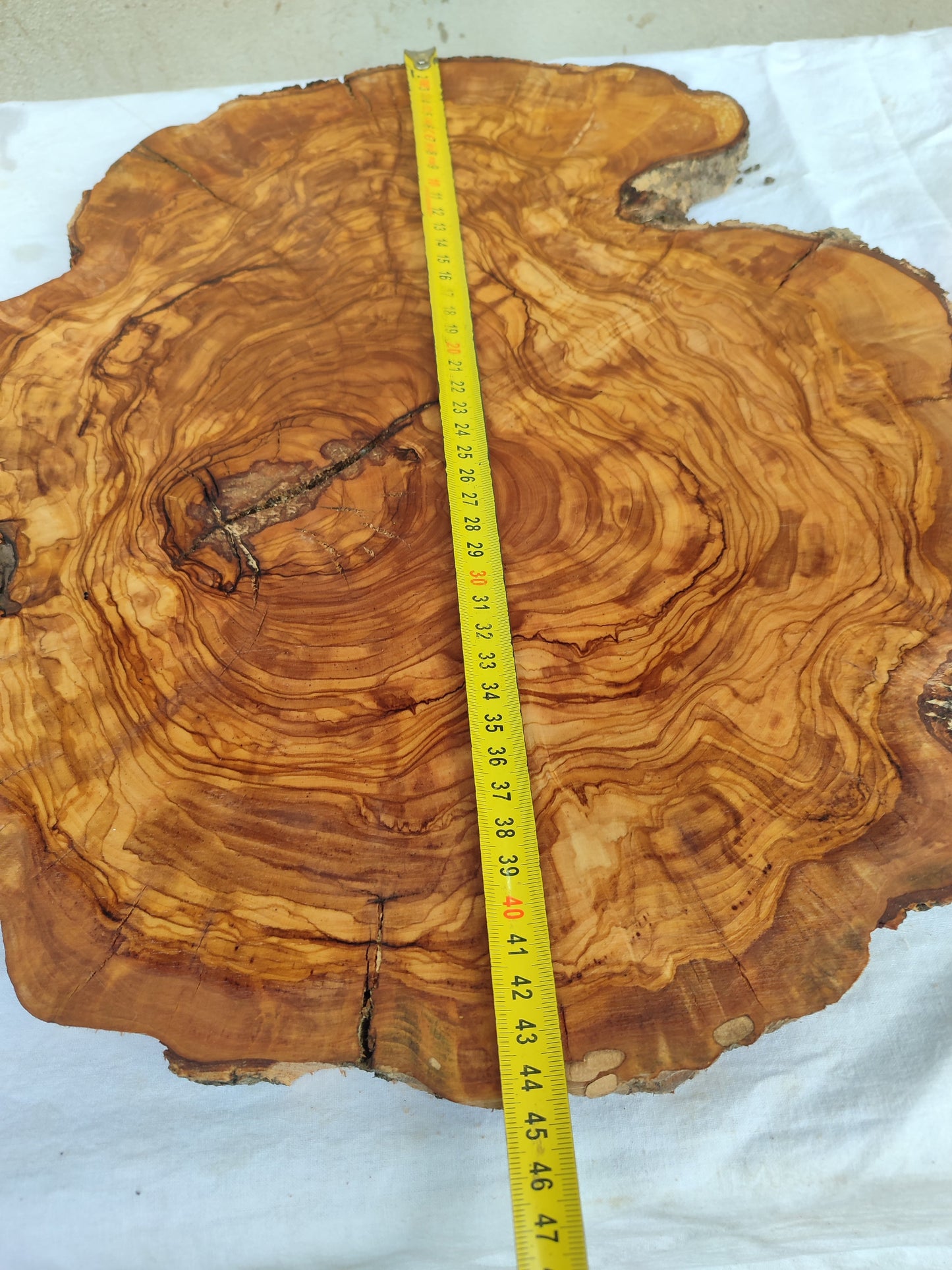 Rare Olive Wood Live Edge Slab – 40x44x2.5cm Unique Grain Sustainable Luxury - Olive Generic
