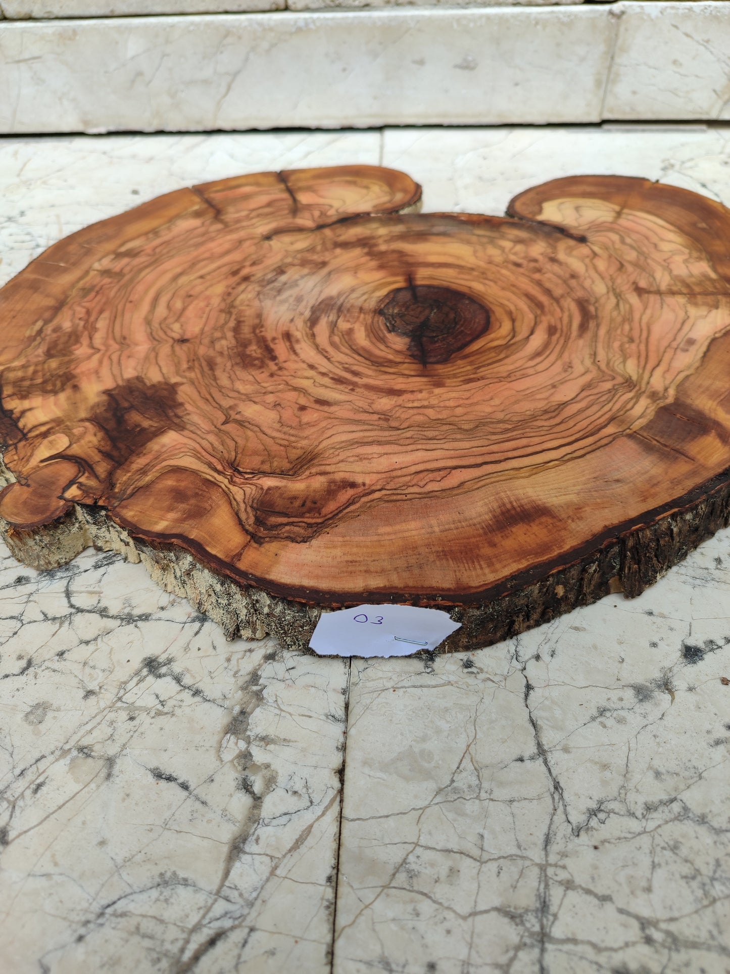 Rare Olive Wood Slab – Live Edge Unique Grain, Sustainable Luxury, 32x40x2.5cm