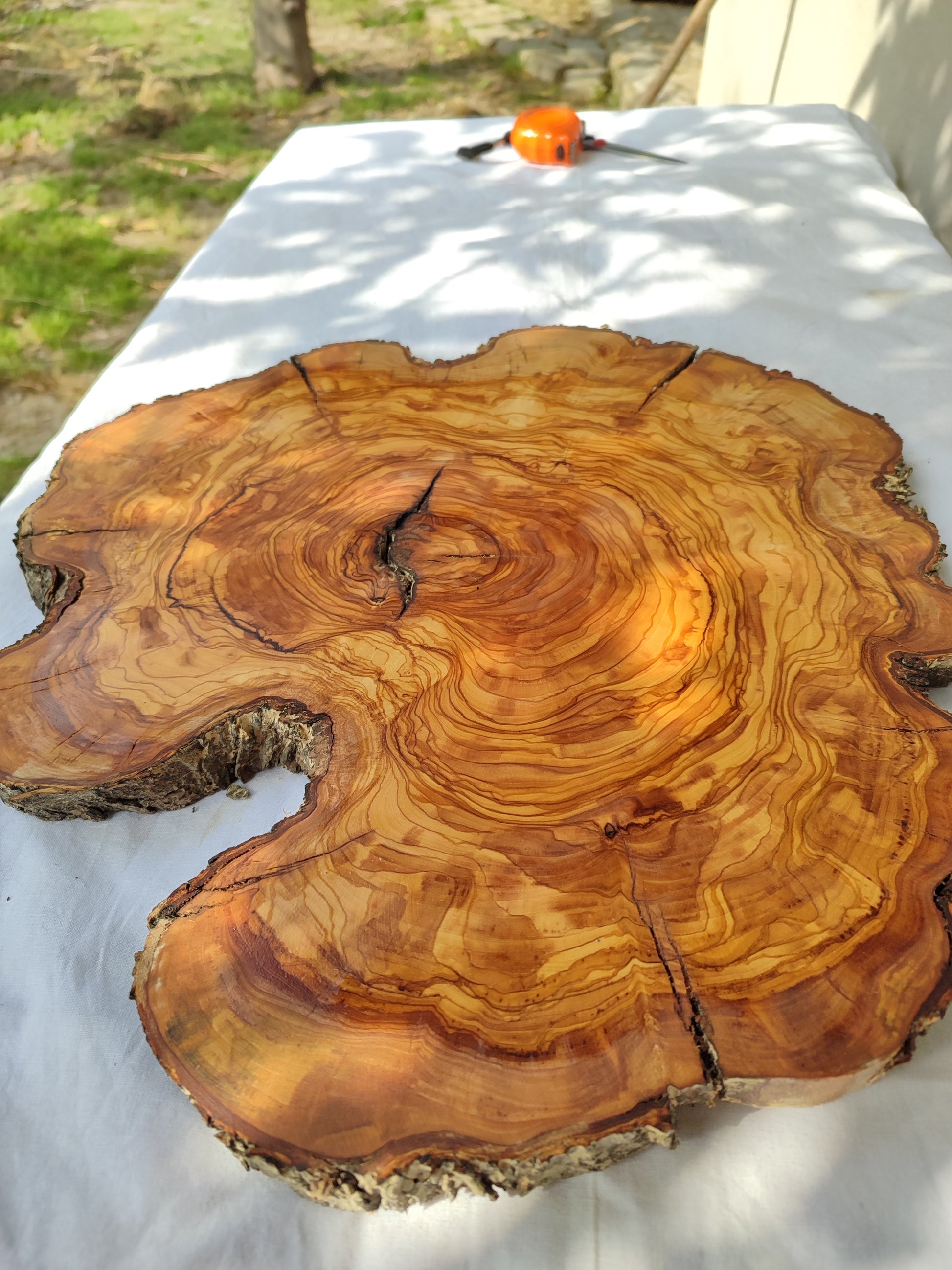 Rare Olive Wood Live Edge Slab – Sustainable Luxury Unique Grain 37x40x2.5cm Premium Natural Finish - Olive Generic