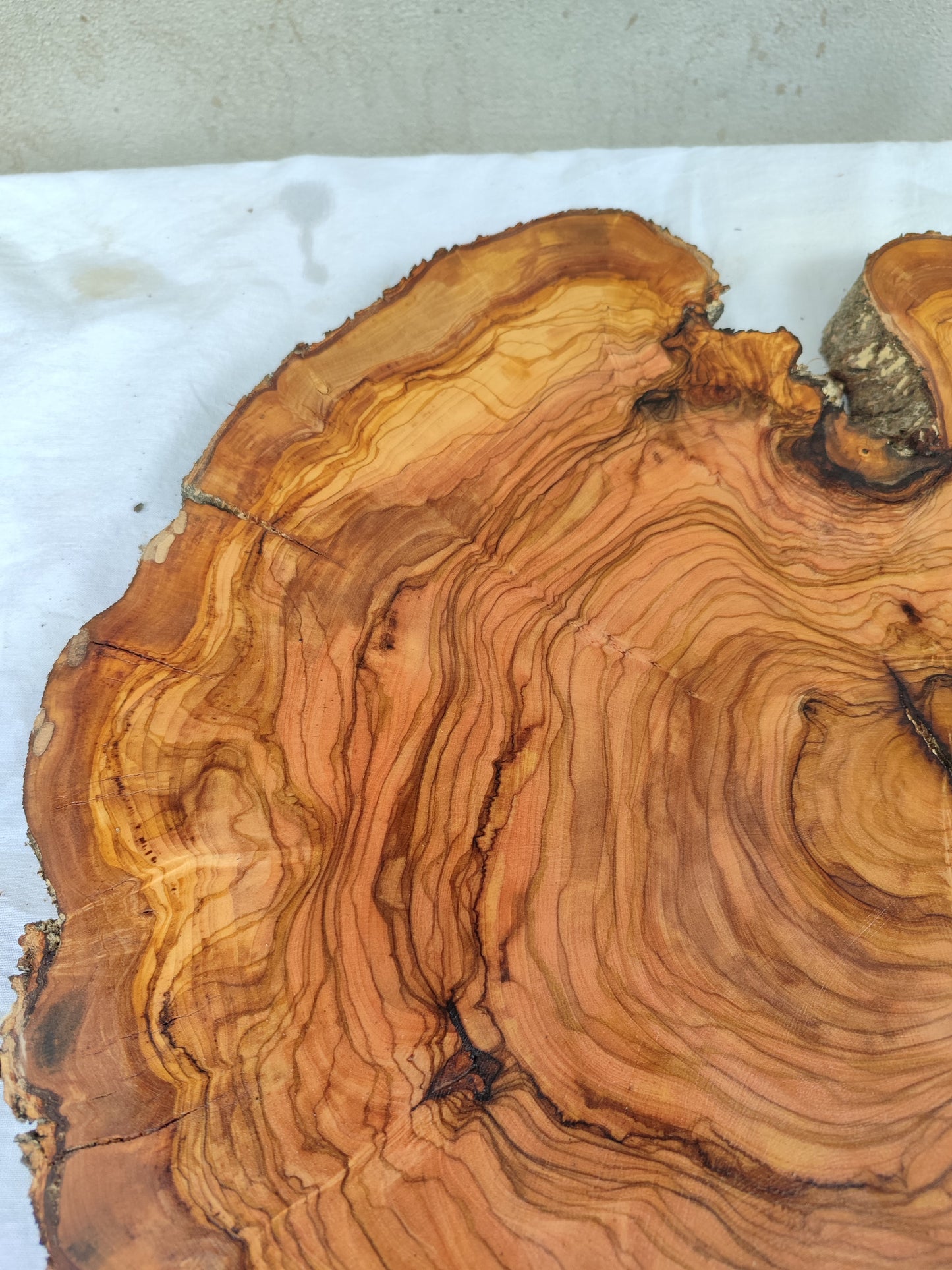 Rare Olive Wood Slab – Live Edge Unique Grain Sustainable Luxury – 40x42x2.5cm Premium Natural Luster - Olive Generic