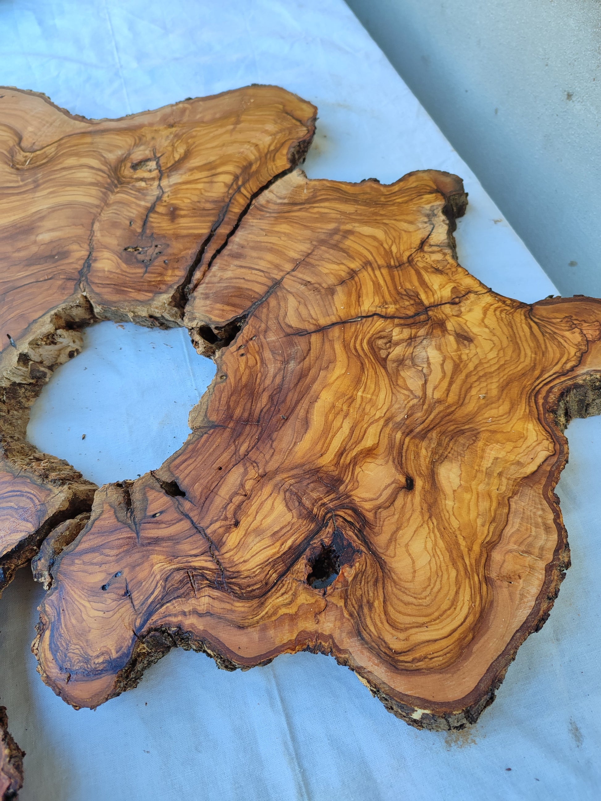 Rare Live Edge Olive Wood Slab 2pc Set 50x52cm | Super Dry 3% Moisture for Epoxy Resin & Guitar | Unique Grain Sustainable Luxury Art Wood.
