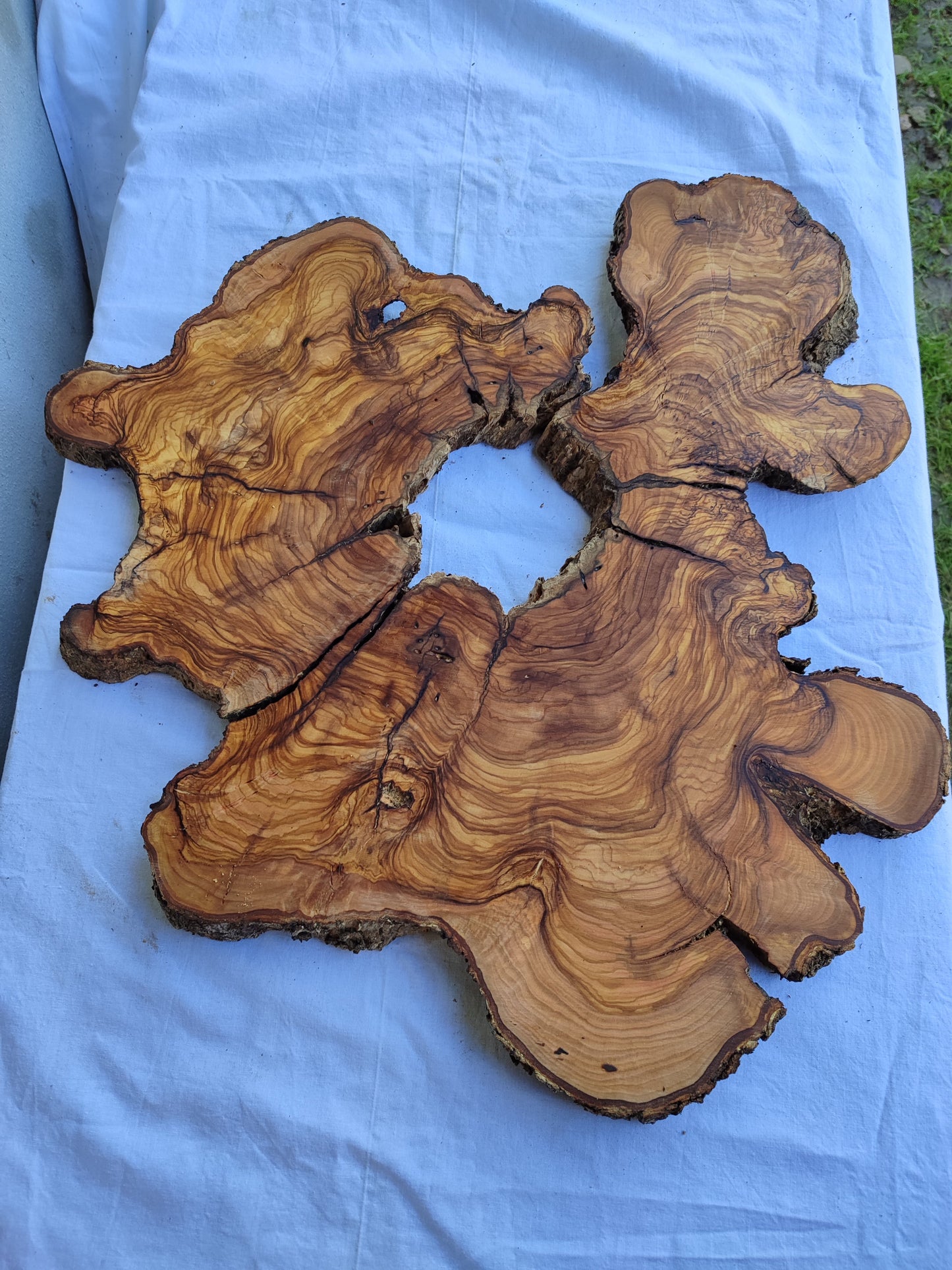 Rare Live Edge Olive Wood Slab 2pc Set 50x52cm | Super Dry 3% Moisture for Epoxy Resin & Guitar | Unique Grain Sustainable Luxury Art Wood.