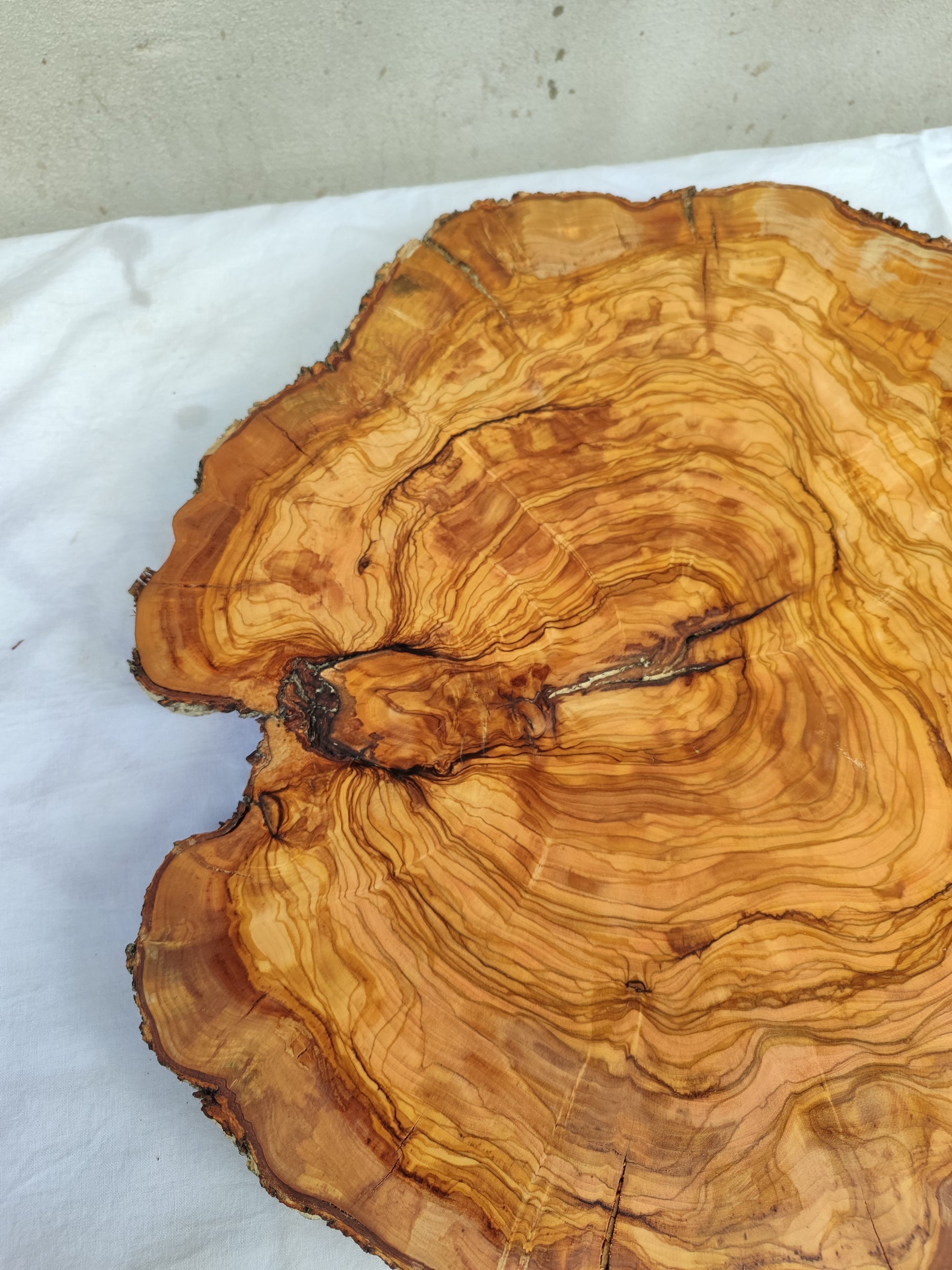 Rare Olive Wood Live Edge Slab – 42x43x2.5 cm Unique Grain Sustainable Luxury Premium Natural Finish Epoxy Friendly