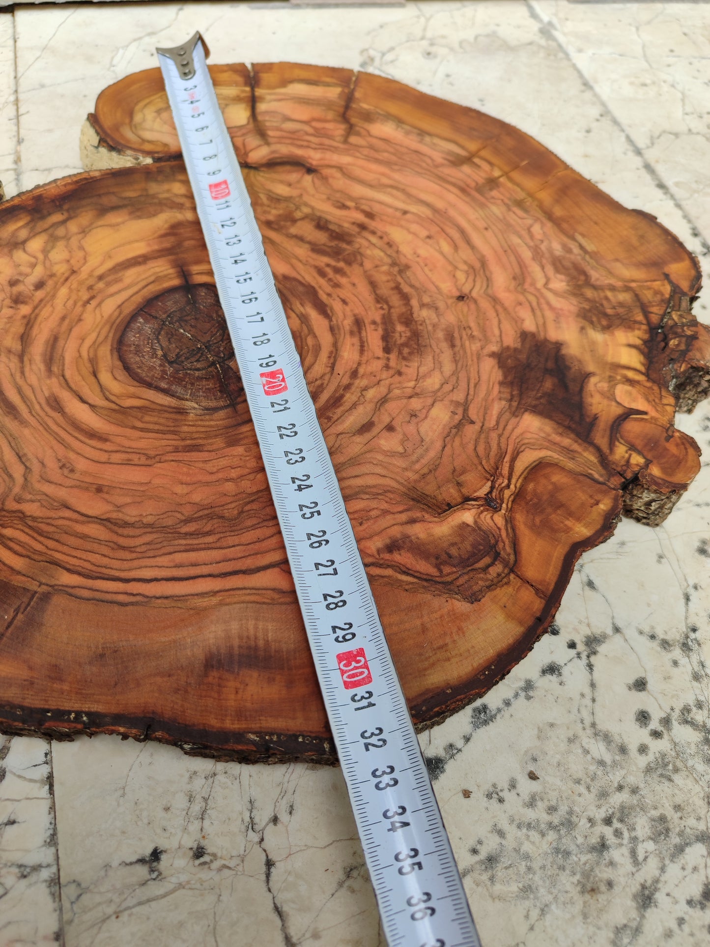 Rare Olive Wood Slab – Live Edge Unique Grain, Sustainable Luxury, 32x40x2.5cm