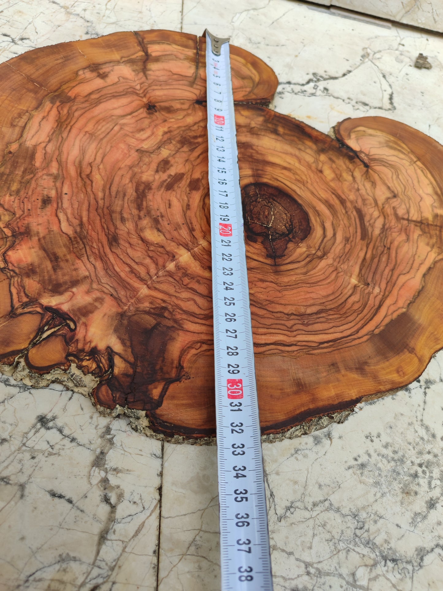 Rare Live Edge Olive Wood Slab - Premium 100% Natural - Unique Grain - Sustainable Luxury - 32x38x2.49 cm