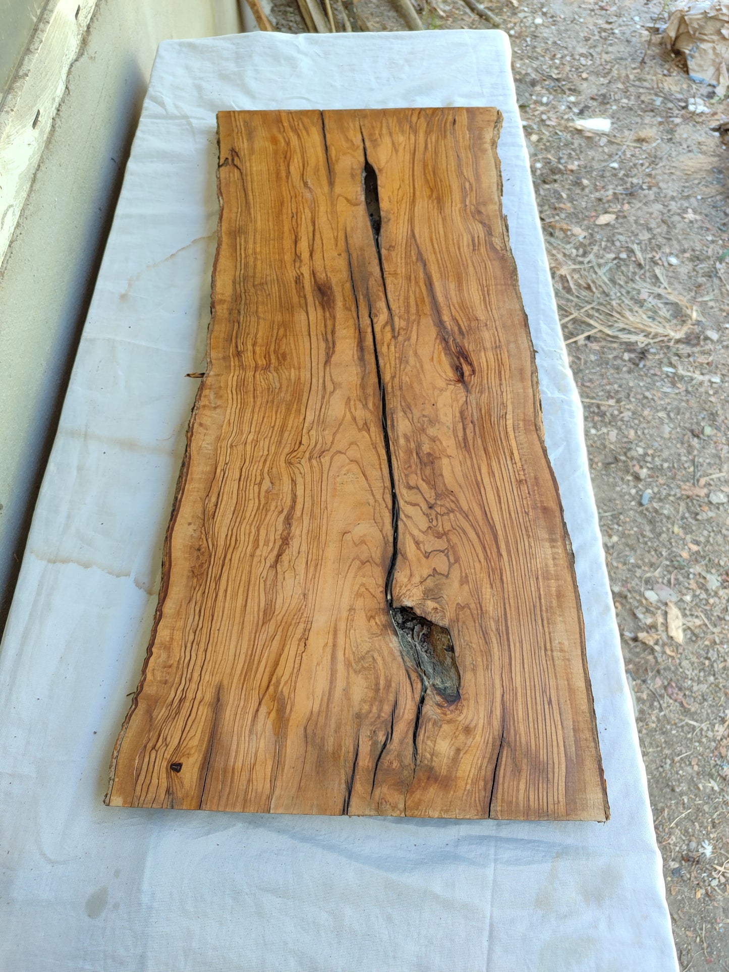 Rare Olive Wood Live Edge Slab – 31x78x3 cm, Unique Grain, Sustainable Luxury