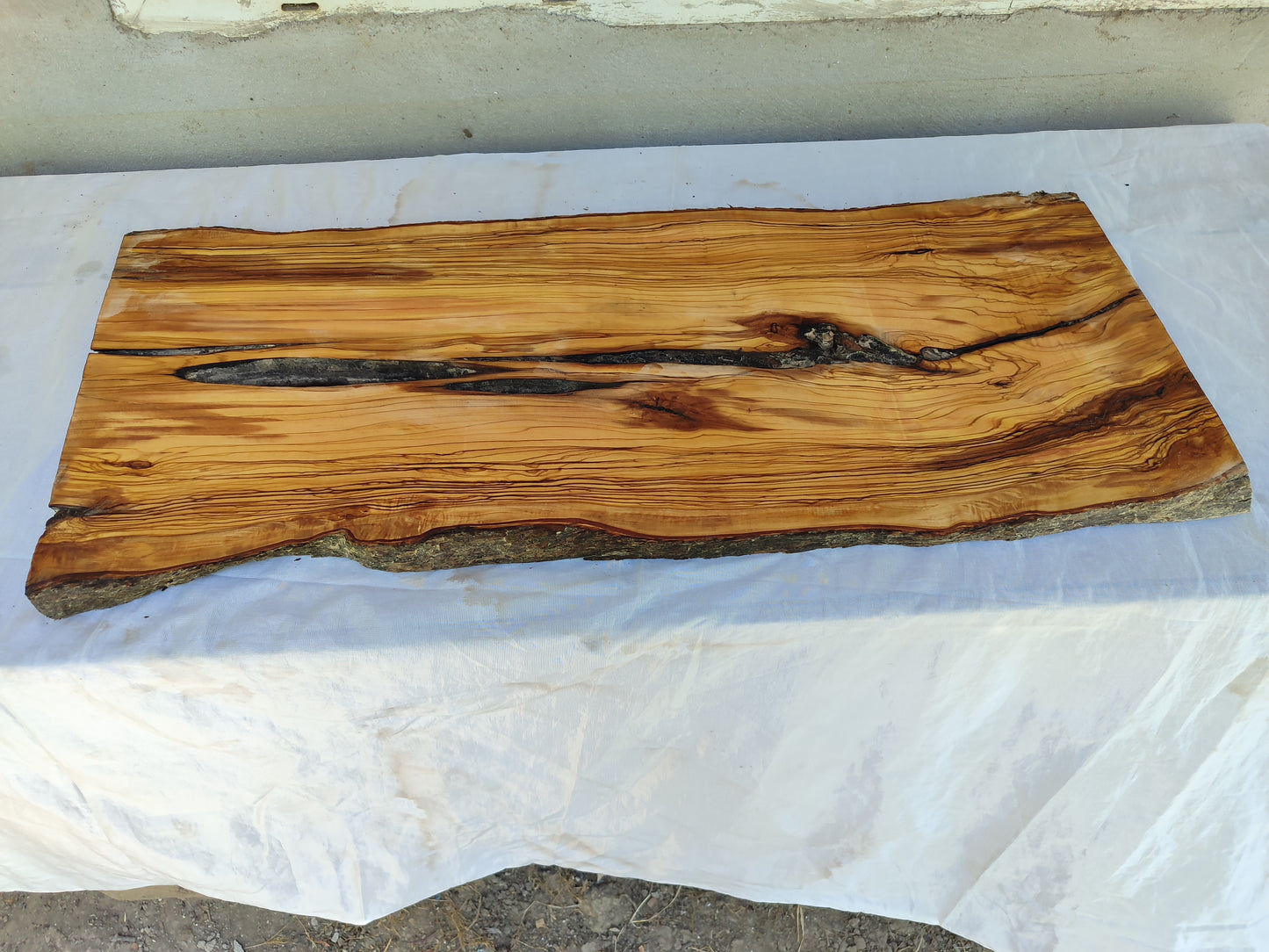 Rare Live Edge Olive Wood Slab – 33x80cm, Sustainable Luxury, Unique Grain, Natural Luster