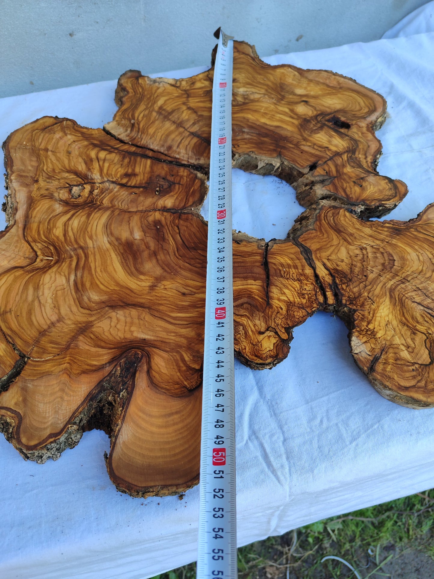 Rare Live Edge Olive Wood Slab 2pc Set 50x52cm | Super Dry 3% Moisture for Epoxy Resin & Guitar | Unique Grain Sustainable Luxury Art Wood.