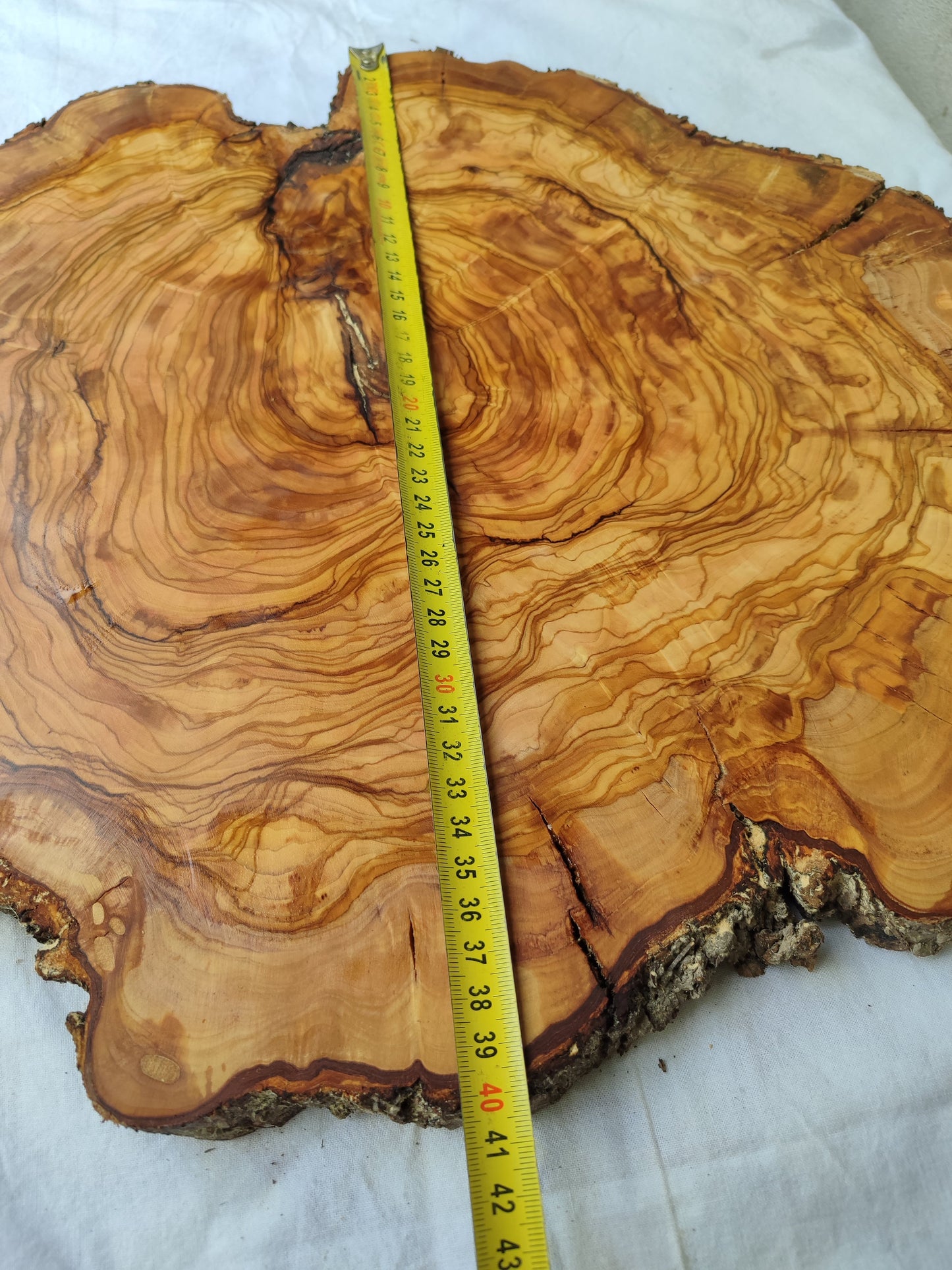 Rare Olive Wood Live Edge Slab – 42x43x2.5 cm Unique Grain Sustainable Luxury Premium Natural Finish Epoxy Friendly