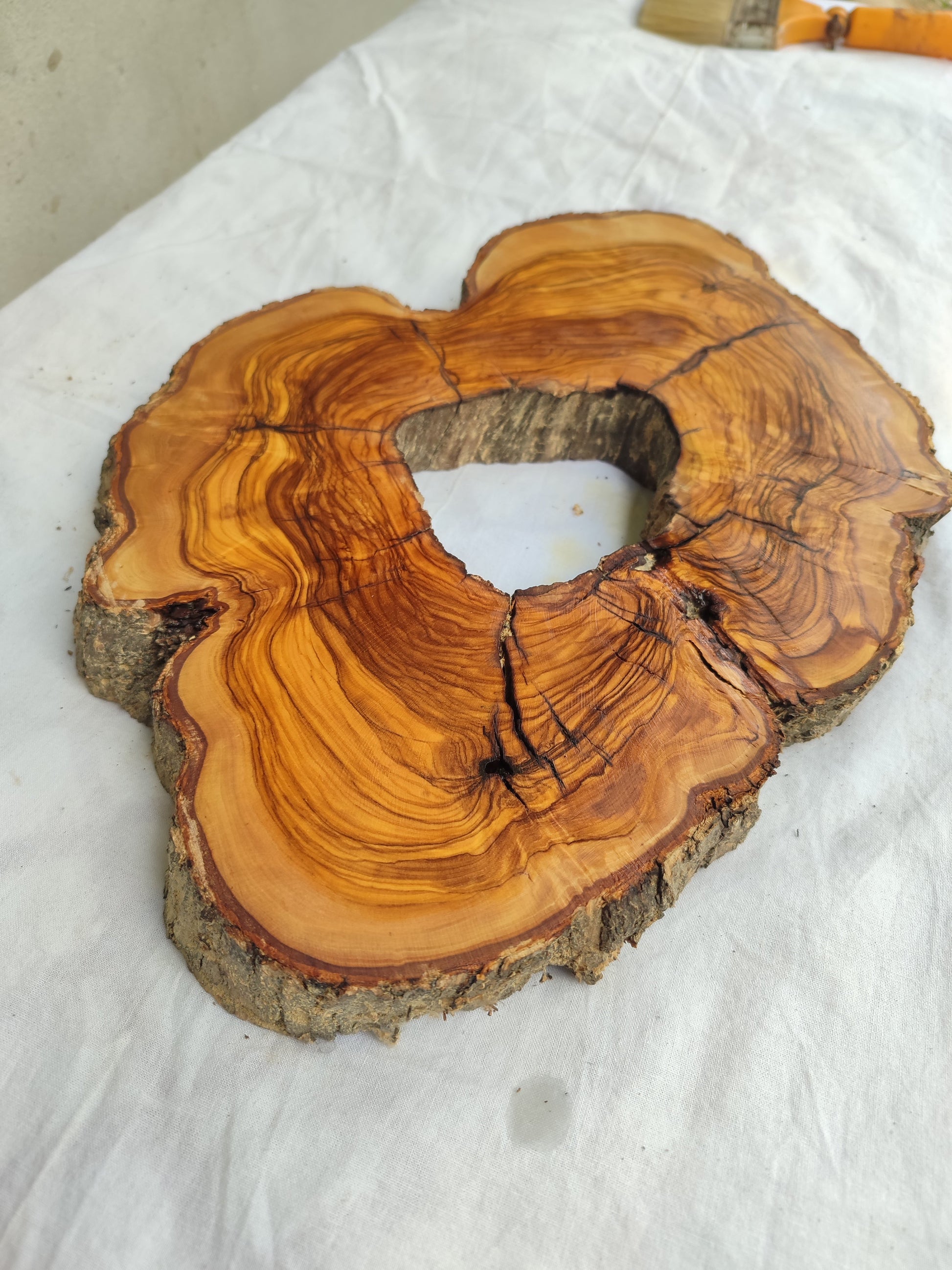 Premium Rare Olive Wood Live Edge Slab – Unique Grain Sustainable Luxury 27x38x3 cm - Olive Generic