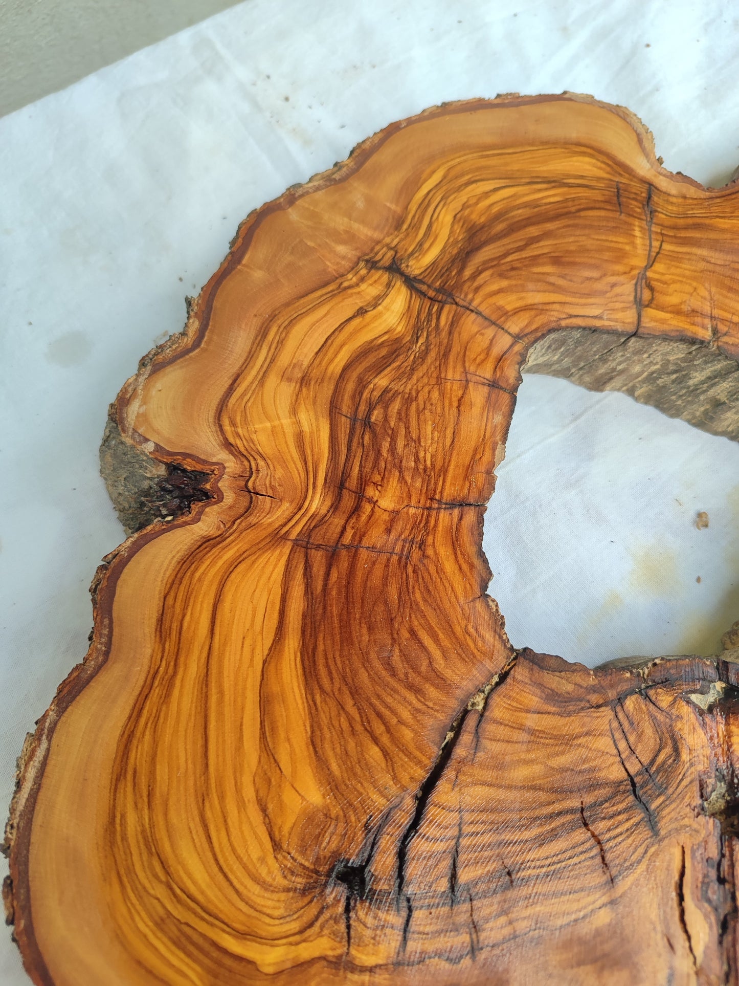 Premium Rare Olive Wood Live Edge Slab – Unique Grain Sustainable Luxury 27x38x3 cm - Olive Generic