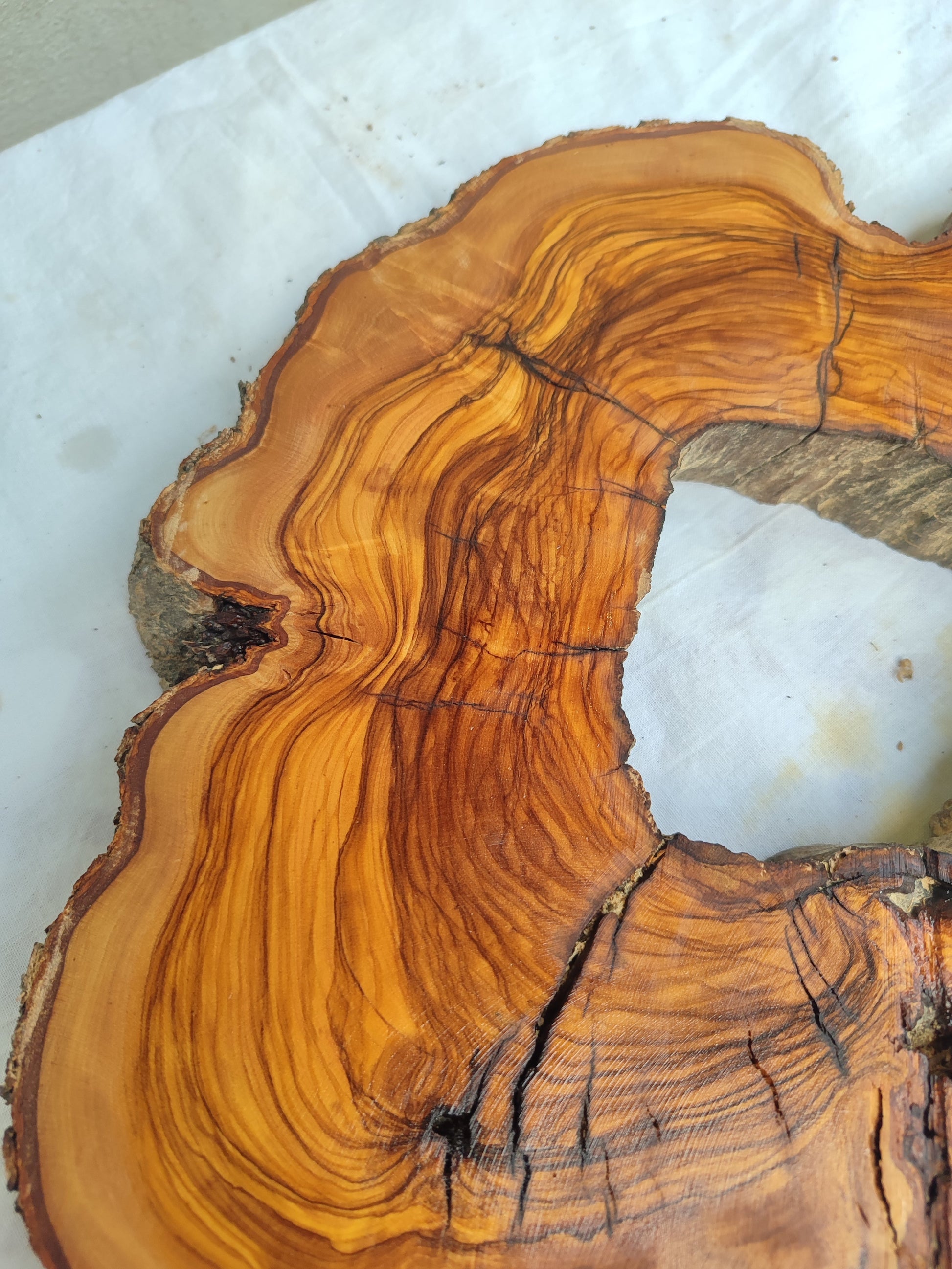 Premium Rare Olive Wood Live Edge Slab – Unique Grain Sustainable Luxury 27x38x3 cm - Olive Generic
