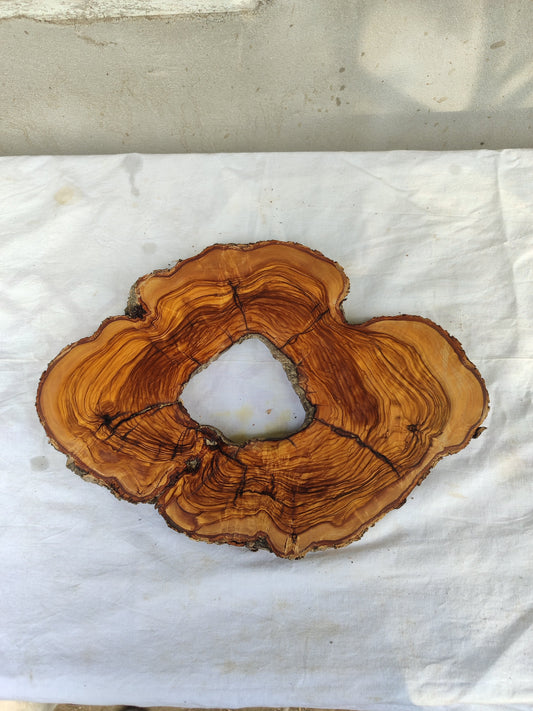 Premium Rare Olive Wood Live Edge Slab – Unique Grain Sustainable Luxury 27x38x3 cm - Olive Generic