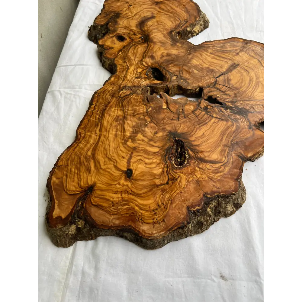 Rare Live Edge Olive Wood Slab 38x61cm - Premium Dry Luthier Lumber for Epoxy Resin Art, Coffee Tables & Unique Guitar Bodies.