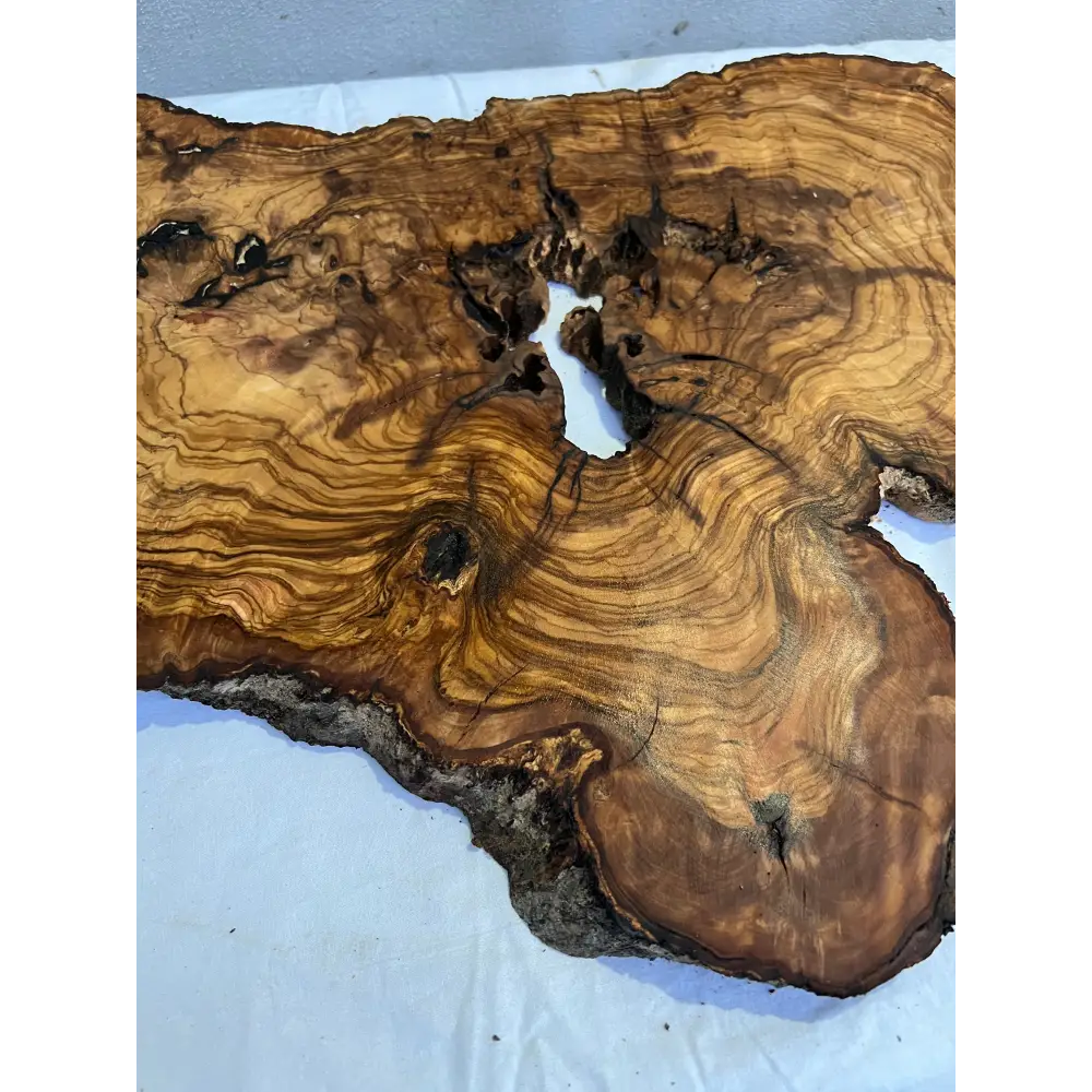 Rare Live Edge Olive Wood Slab 41x65cm | Unique Grain for Epoxy Resin, Luthier & Luxury Decor | Sustainable Premium DIY Material.