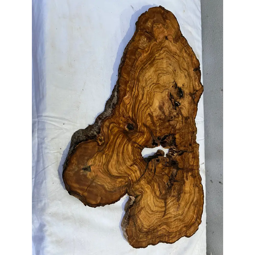 Rare Live Edge Olive Wood Slab 41x65cm | Unique Grain for Epoxy Resin, Luthier & Luxury Decor | Sustainable Premium DIY Material.
