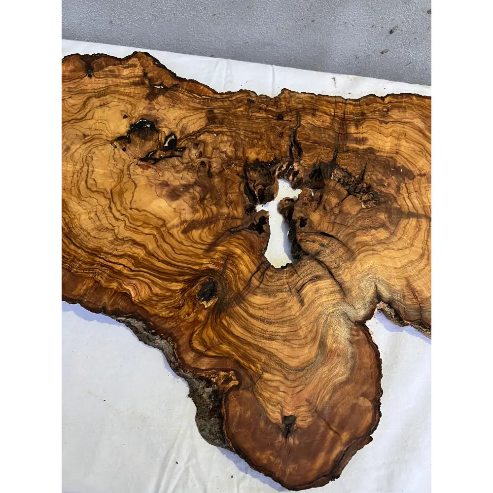 Rare Live Edge Olive Wood Slab 41x65cm | Unique Grain for Epoxy Resin, Luthier & Luxury Decor | Sustainable Premium DIY Material.