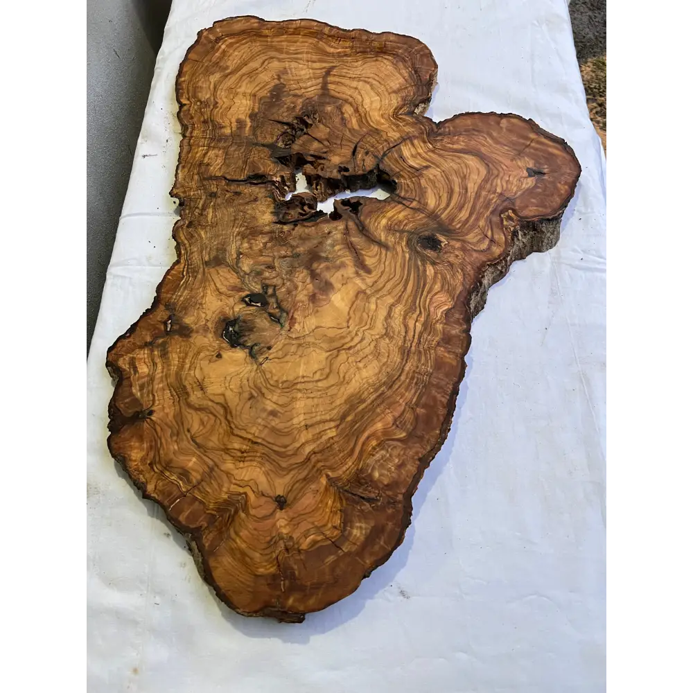 Rare Live Edge Olive Wood Slab 41x65cm | Unique Grain for Epoxy Resin, Luthier & Luxury Decor | Sustainable Premium DIY Material.