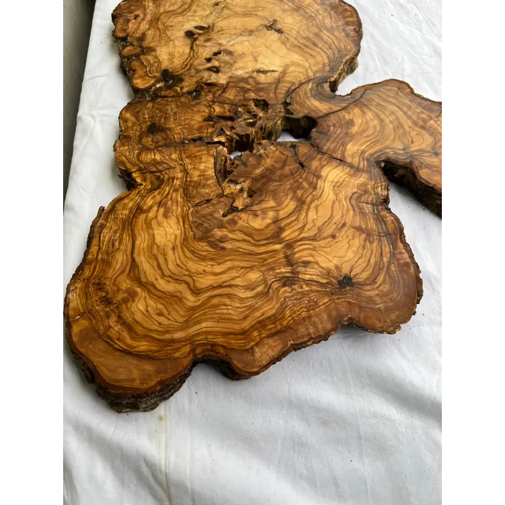 Rare Live Edge Olive Wood Slab (44x64cm) - Super Dry Epoxy Resin Lumber for Coffee Table, Clock & Guitar Body - Unique Natural Grain Art.