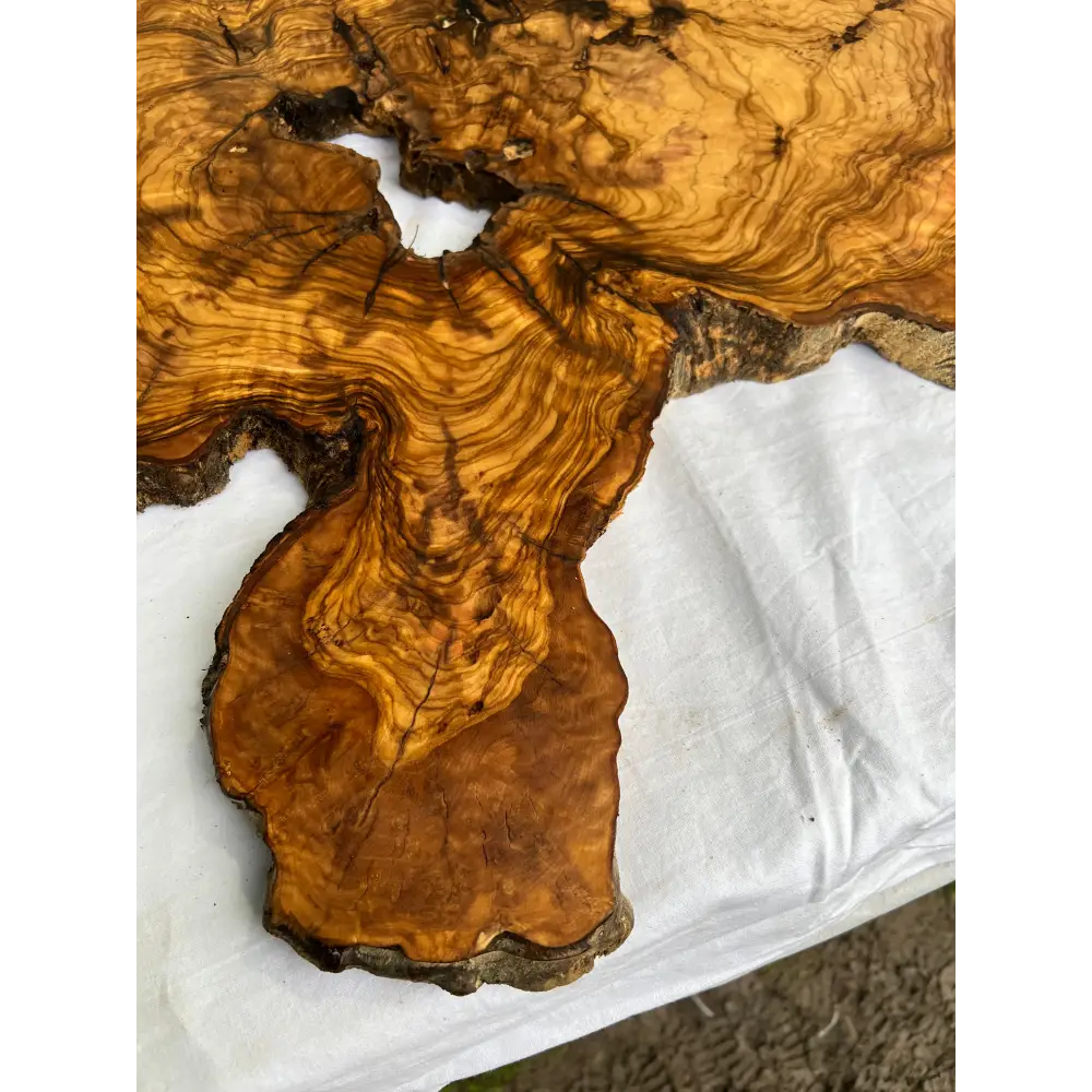Rare Olive Wood Live Edge Slab 46x66cm - Super Dry Unique Grain for Epoxy Resin Art, Coffee Table & Luthier Craft - Sustainable Luxury.
