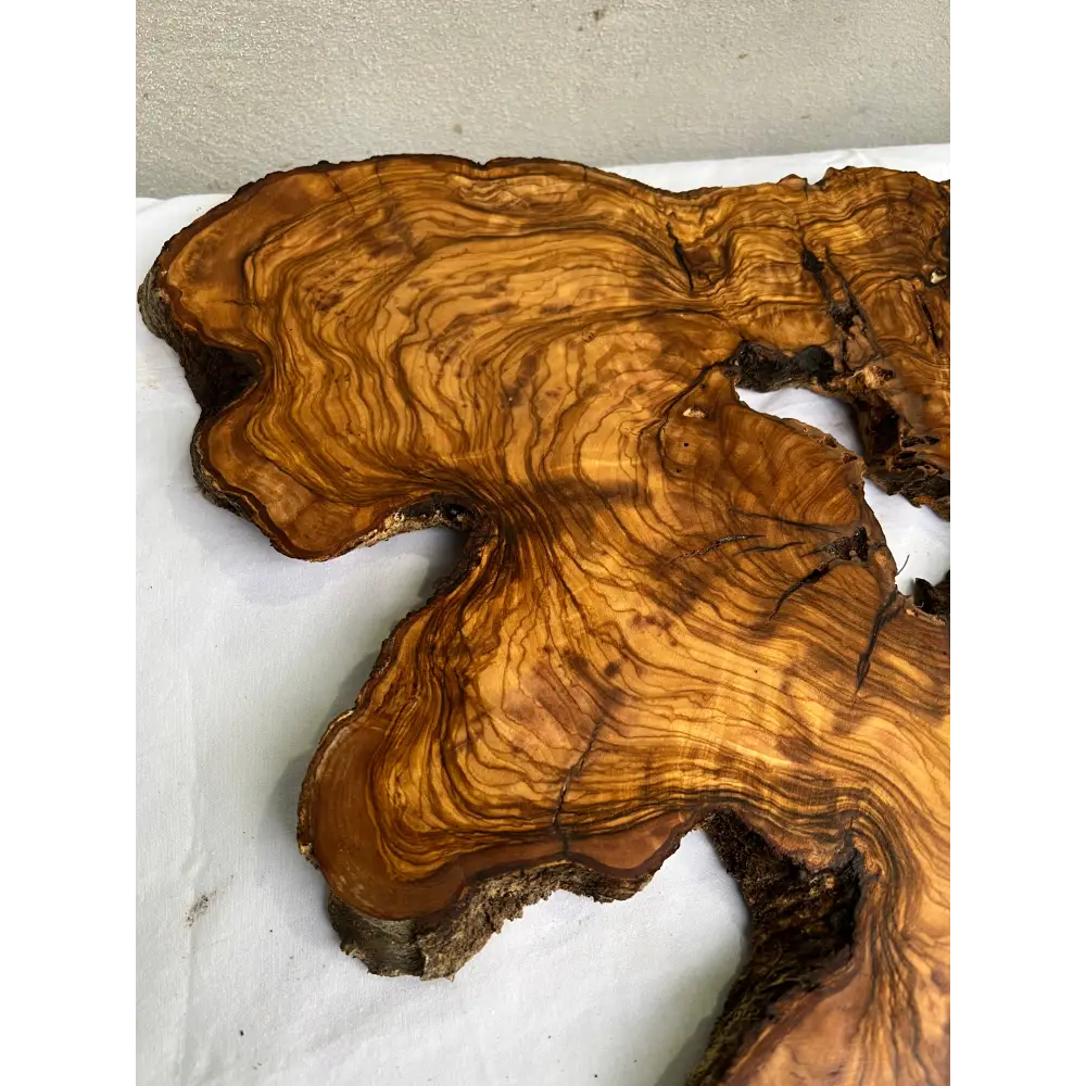 Rare Olive Wood Live Edge Slab 46x66cm - Super Dry Unique Grain for Epoxy Resin Art, Coffee Table & Luthier Craft - Sustainable Luxury.
