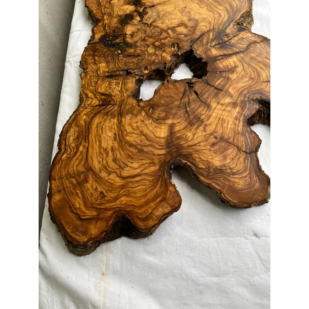 Rare Olive Wood Live Edge Slab 46x66cm - Super Dry Unique Grain for Epoxy Resin Art, Coffee Table & Luthier Craft - Sustainable Luxury.