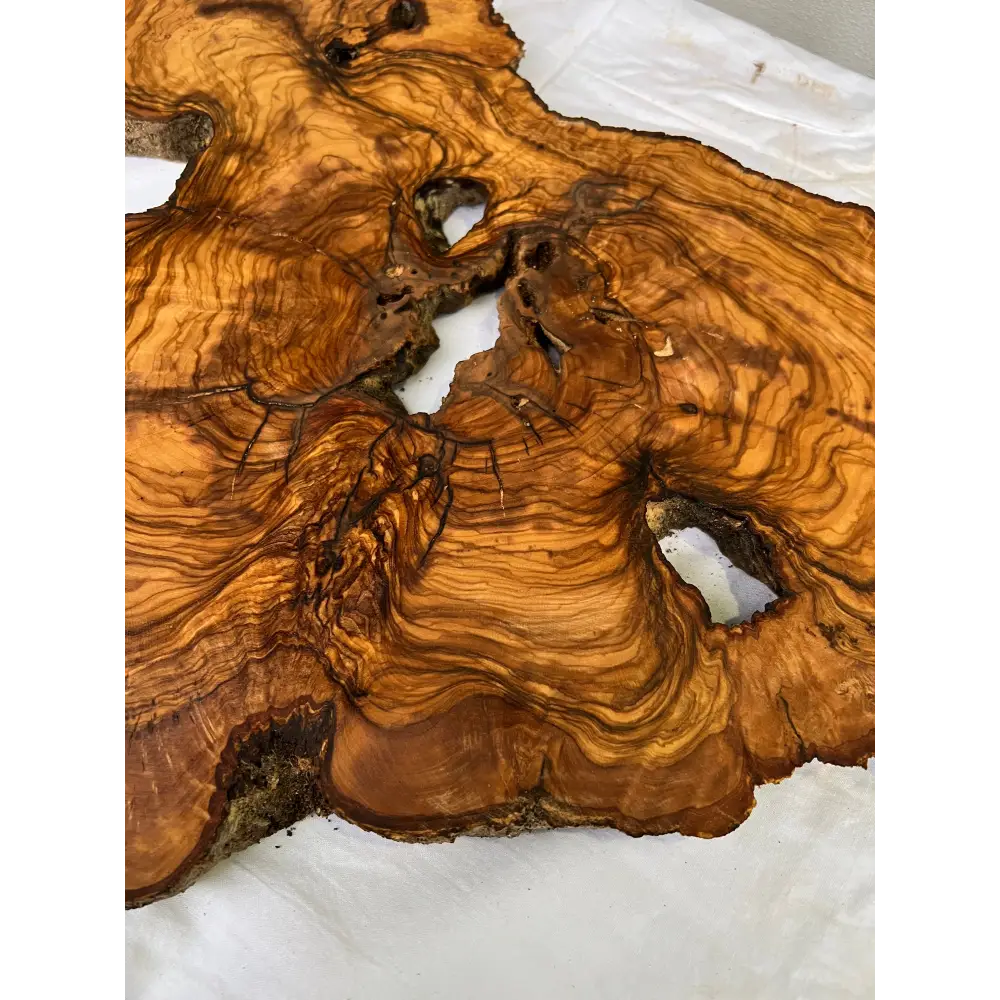 Rare Olive Wood Slab Live Edge 37x60cm | Unique Grain for Epoxy Resin & Coffee Table | Premium Luthier Wood | Sustainable Luxury Art.