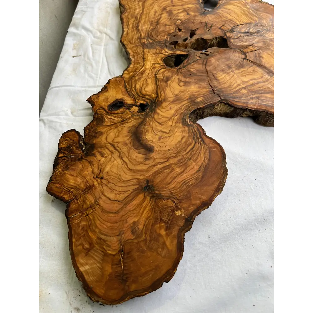 Rare Olive Wood Slab Live Edge 37x60cm | Unique Grain for Epoxy Resin & Coffee Table | Premium Luthier Wood | Sustainable Luxury Art.