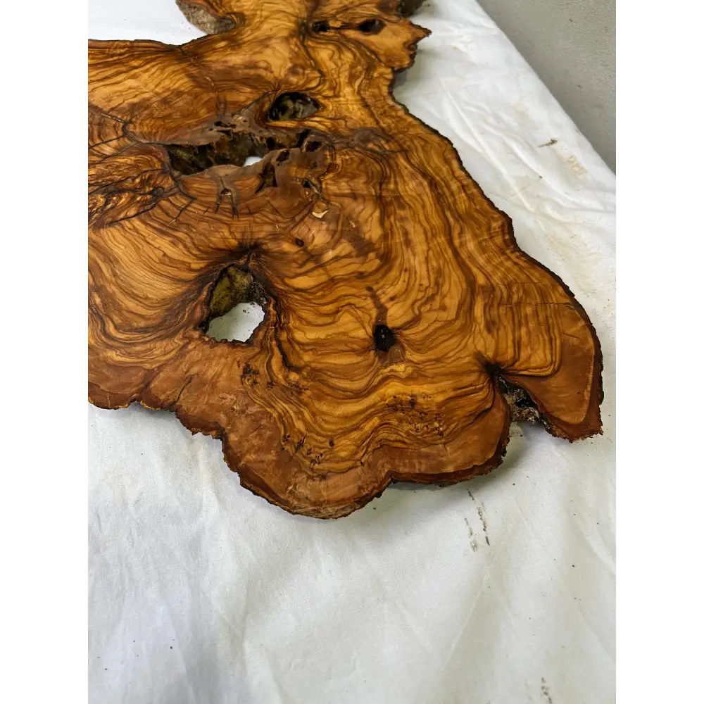 Rare Olive Wood Slab Live Edge 37x60cm | Unique Grain for Epoxy Resin & Coffee Table | Premium Luthier Wood | Sustainable Luxury Art.