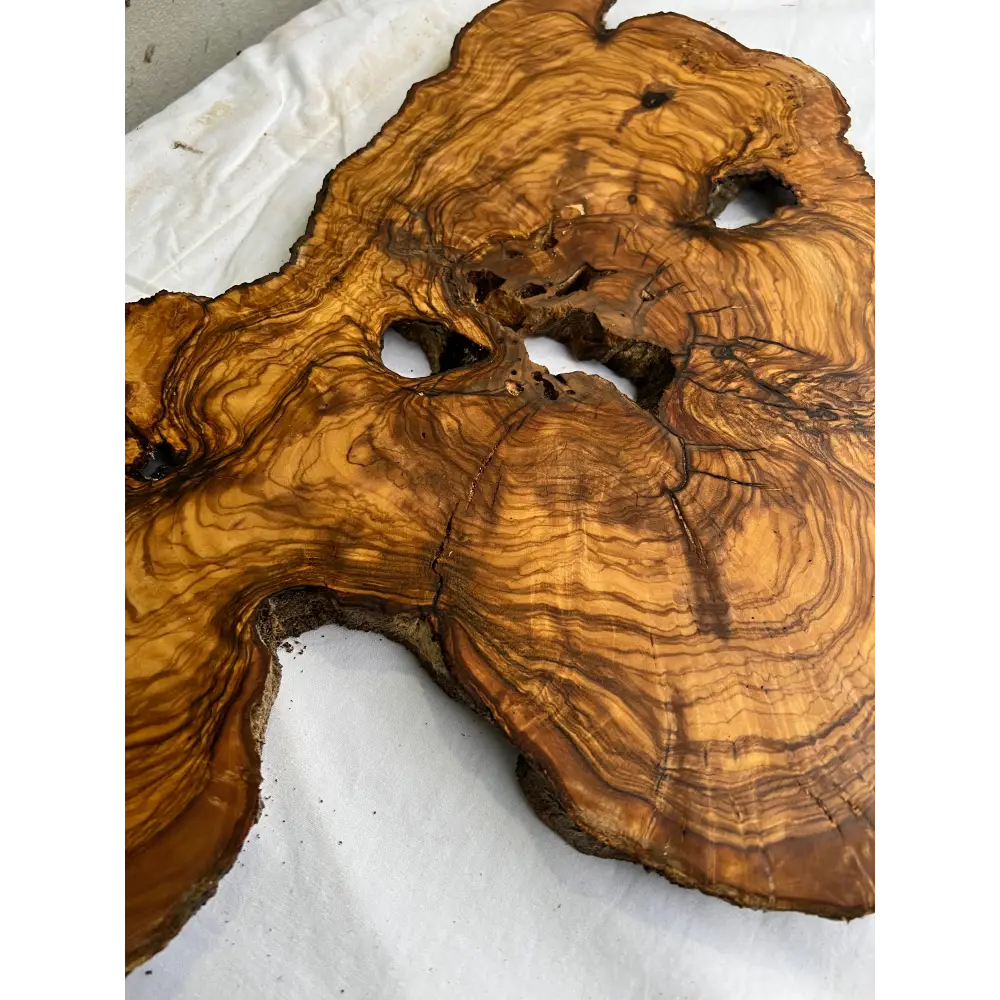 Rare Olive Wood Slab Live Edge 37x60cm | Unique Grain for Epoxy Resin & Coffee Table | Premium Luthier Wood | Sustainable Luxury Art.