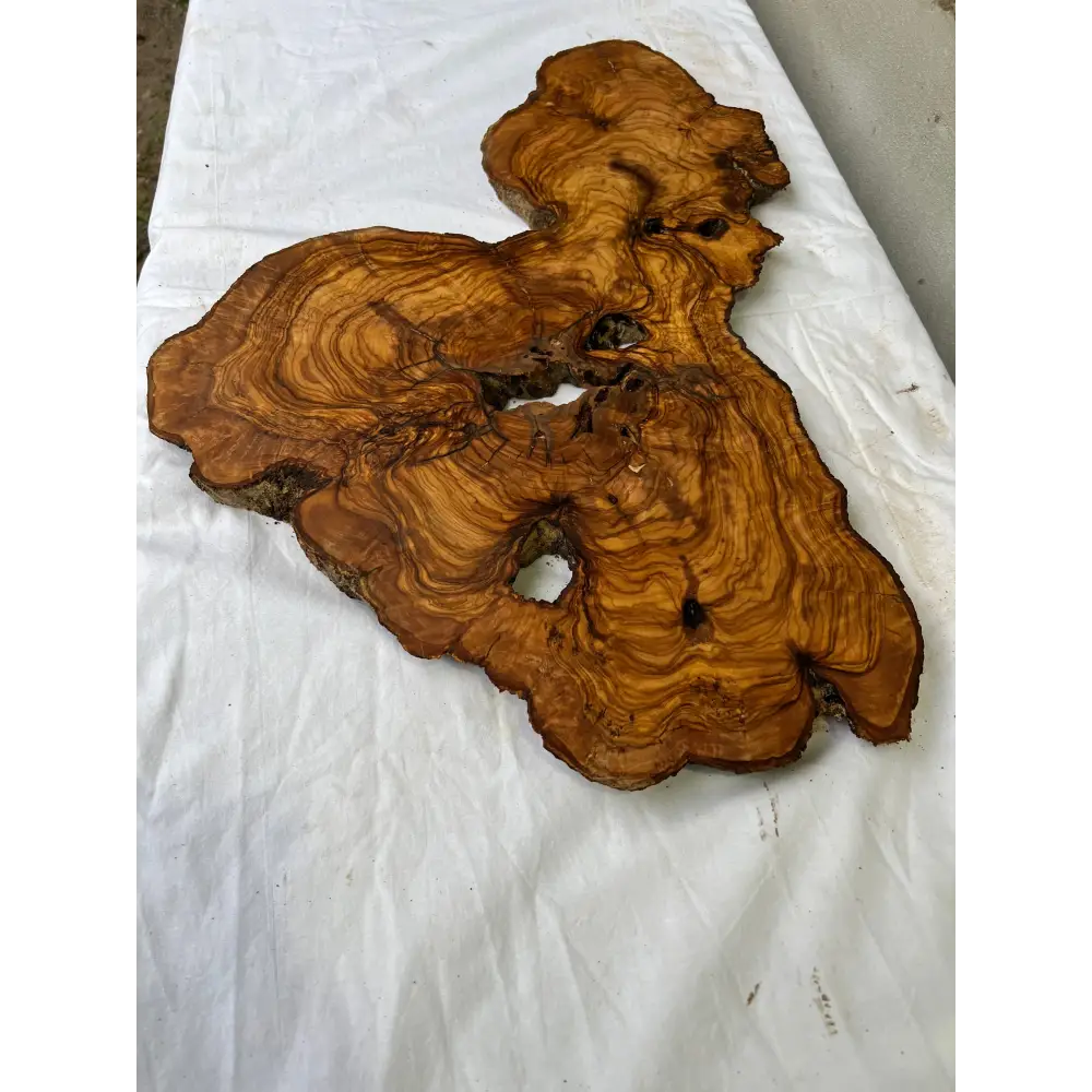Rare Olive Wood Slab Live Edge 37x60cm | Unique Grain for Epoxy Resin & Coffee Table | Premium Luthier Wood | Sustainable Luxury Art.